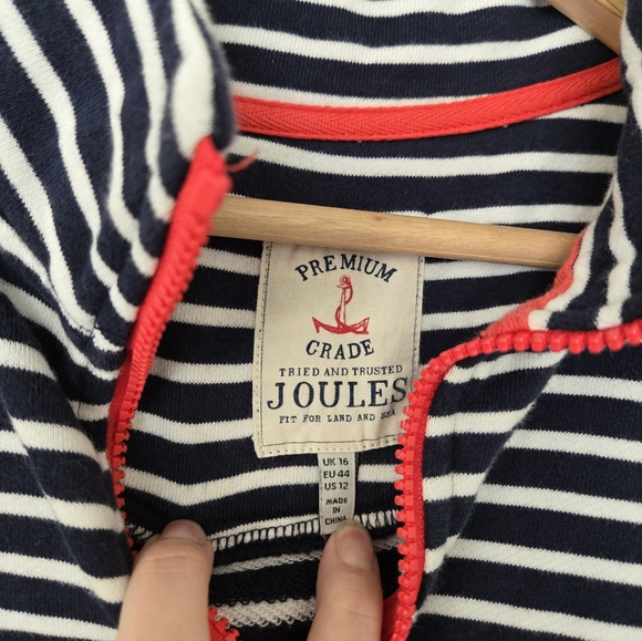 Joules Navy Stripe Quarter Zip Pullover Size 12 - Picture 3 of 4